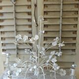 Vintage chandelier in painted metal decoration foliage and flowers