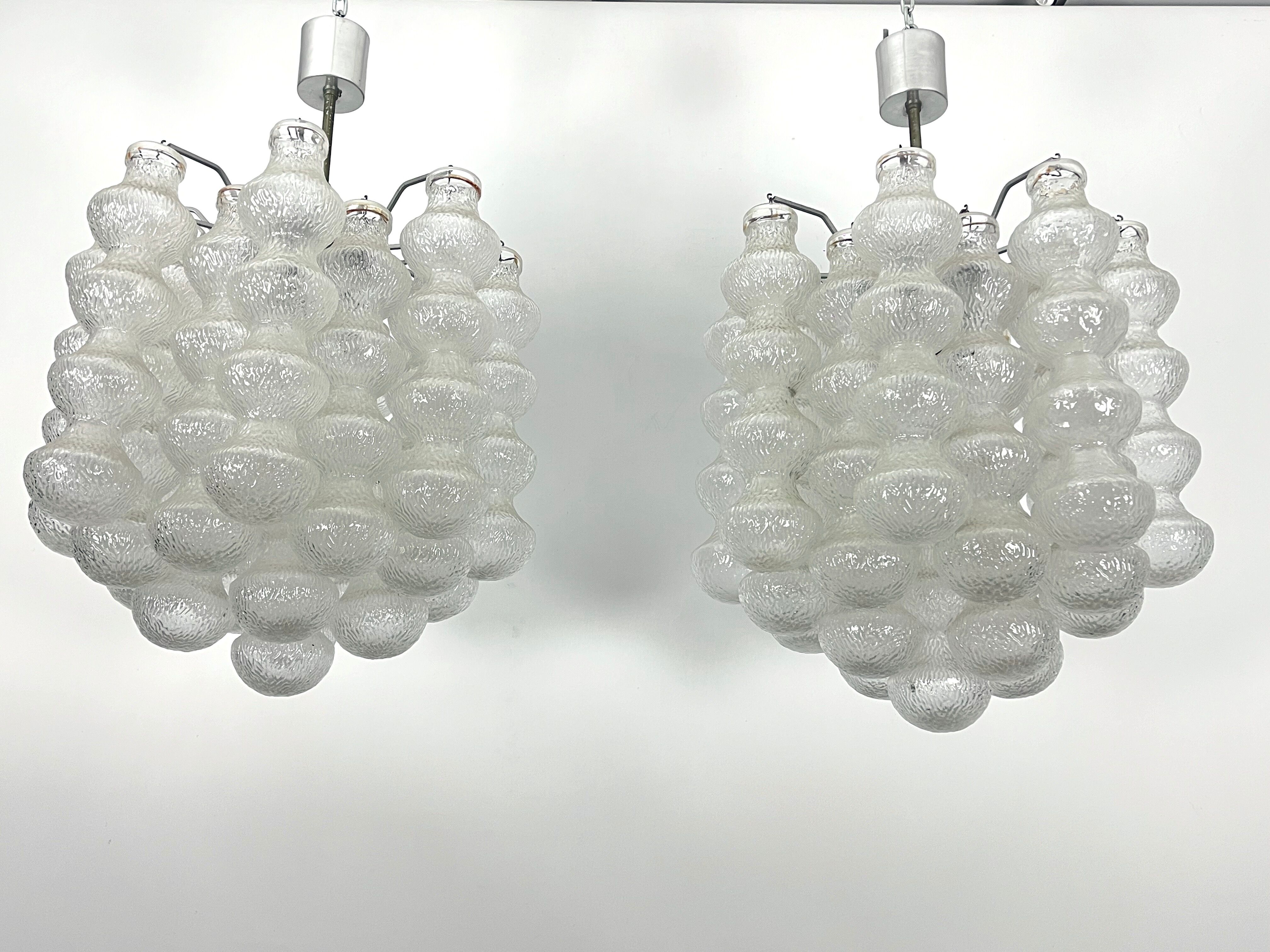 Pair of Mid-Century Murano Bubble Glass chandeliers. Italy 1960s