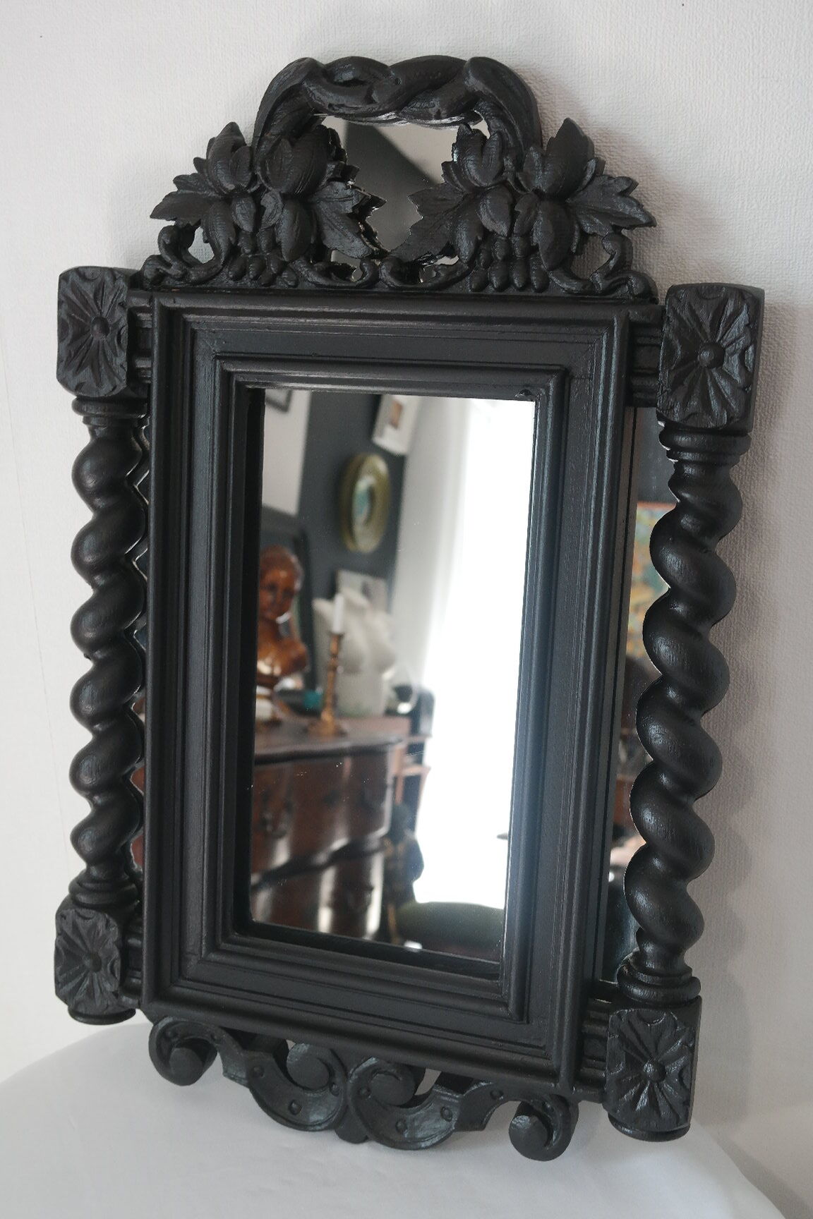 Mirror Louis XIII black wood 38 X 60