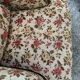 Antique Louis XV style shepherdess armchair in floral flocked fabric