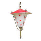 Luminaire suspension lustre  en laiton et verre a decor d etoile