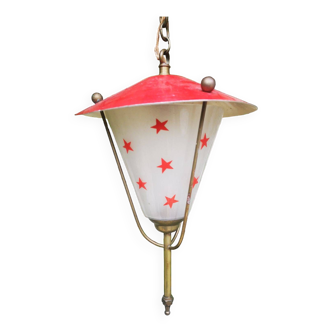 Chandelier pendant light in brass and glass with star decoration