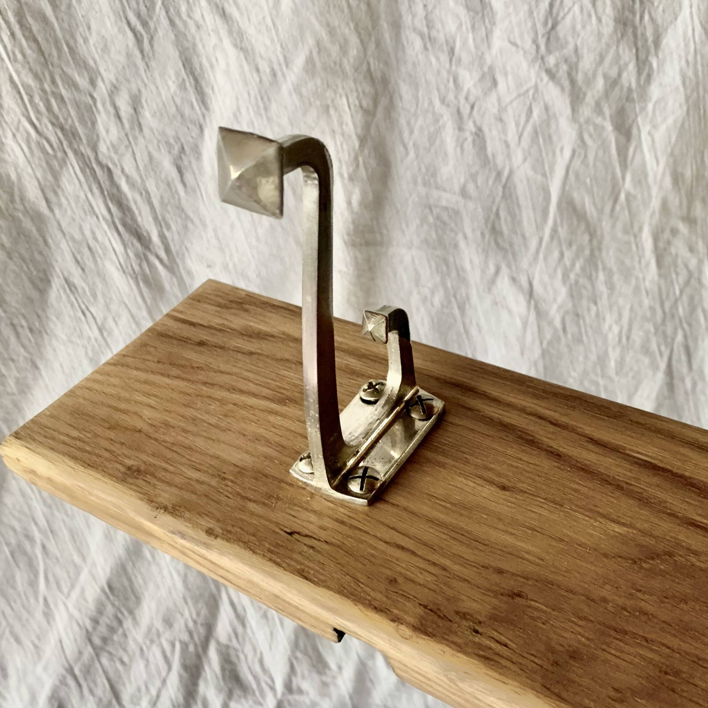 Vintage wooden wall coat rack - 3 chrome metal hooks