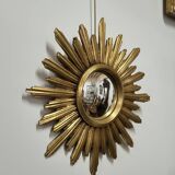 Miroir de sorcière forme soleil doré vintage 1970