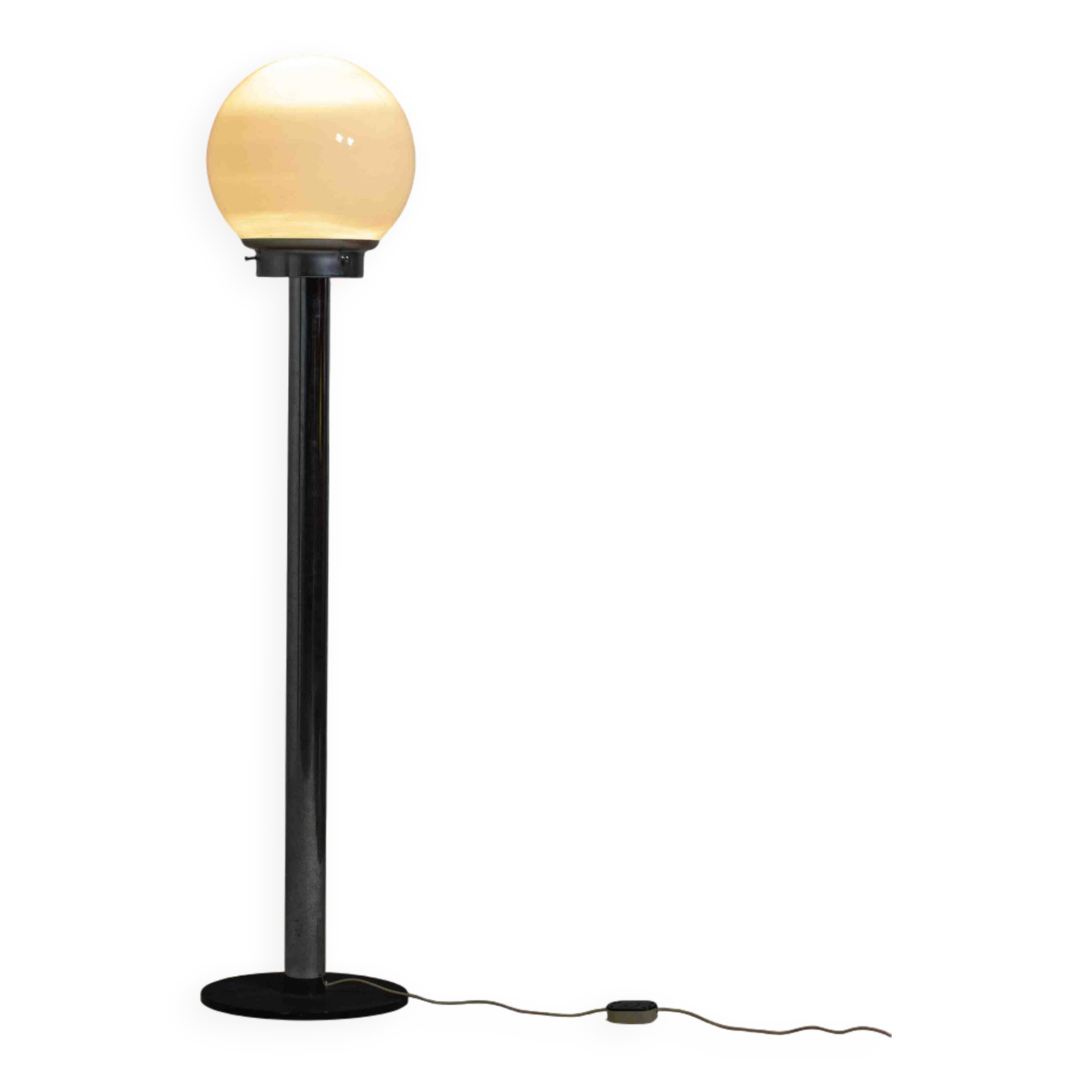 Chrome floor lamp with large opaline globe, Italy 1970s