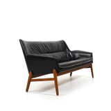 1950s Leather and Teak Wing Sofa by Ib Kofod-Larsen