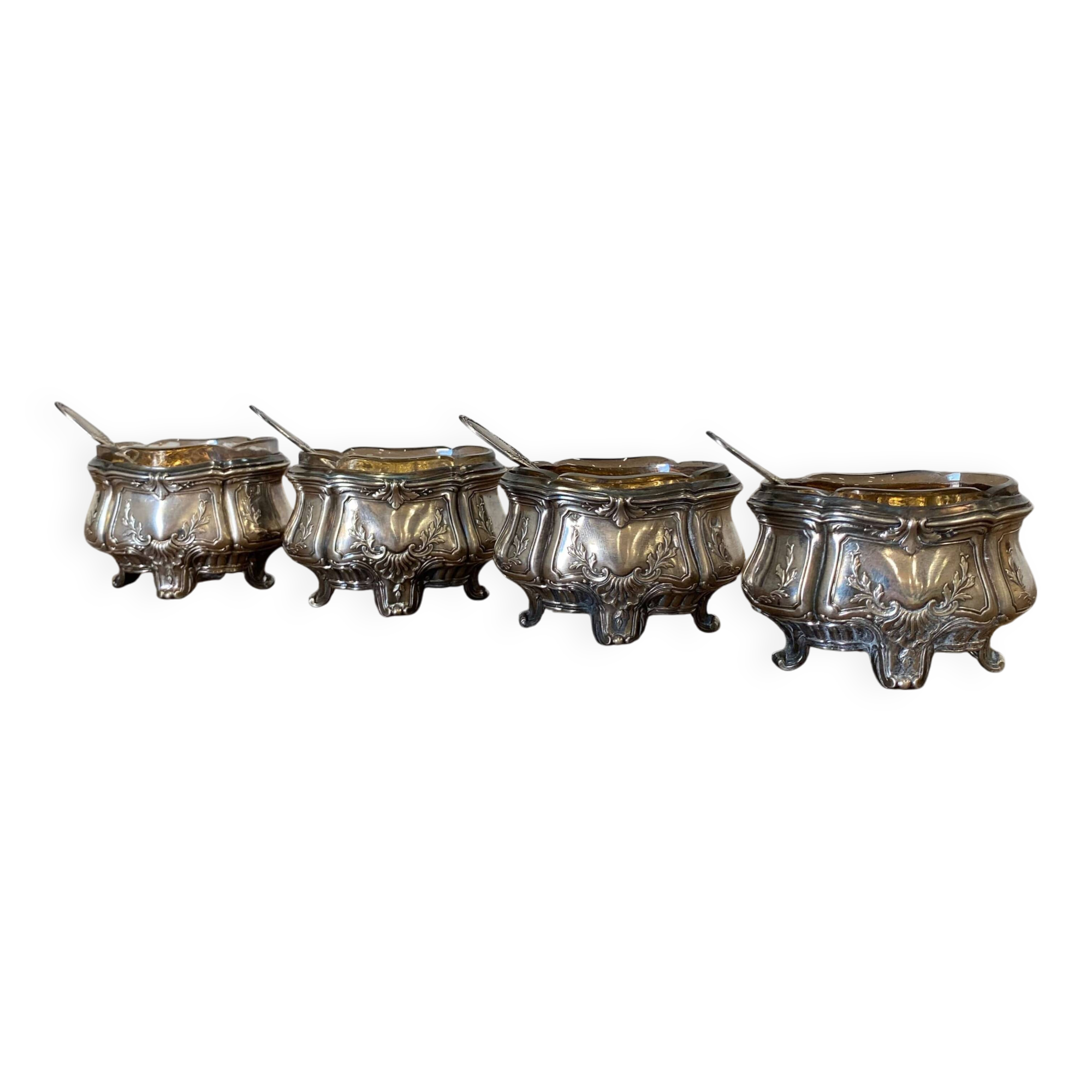 Set of 4 antique silver salt cellars