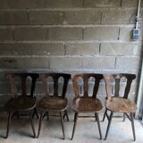 Lot de 4 chaises bistrot vintage en bois précieux, 1950