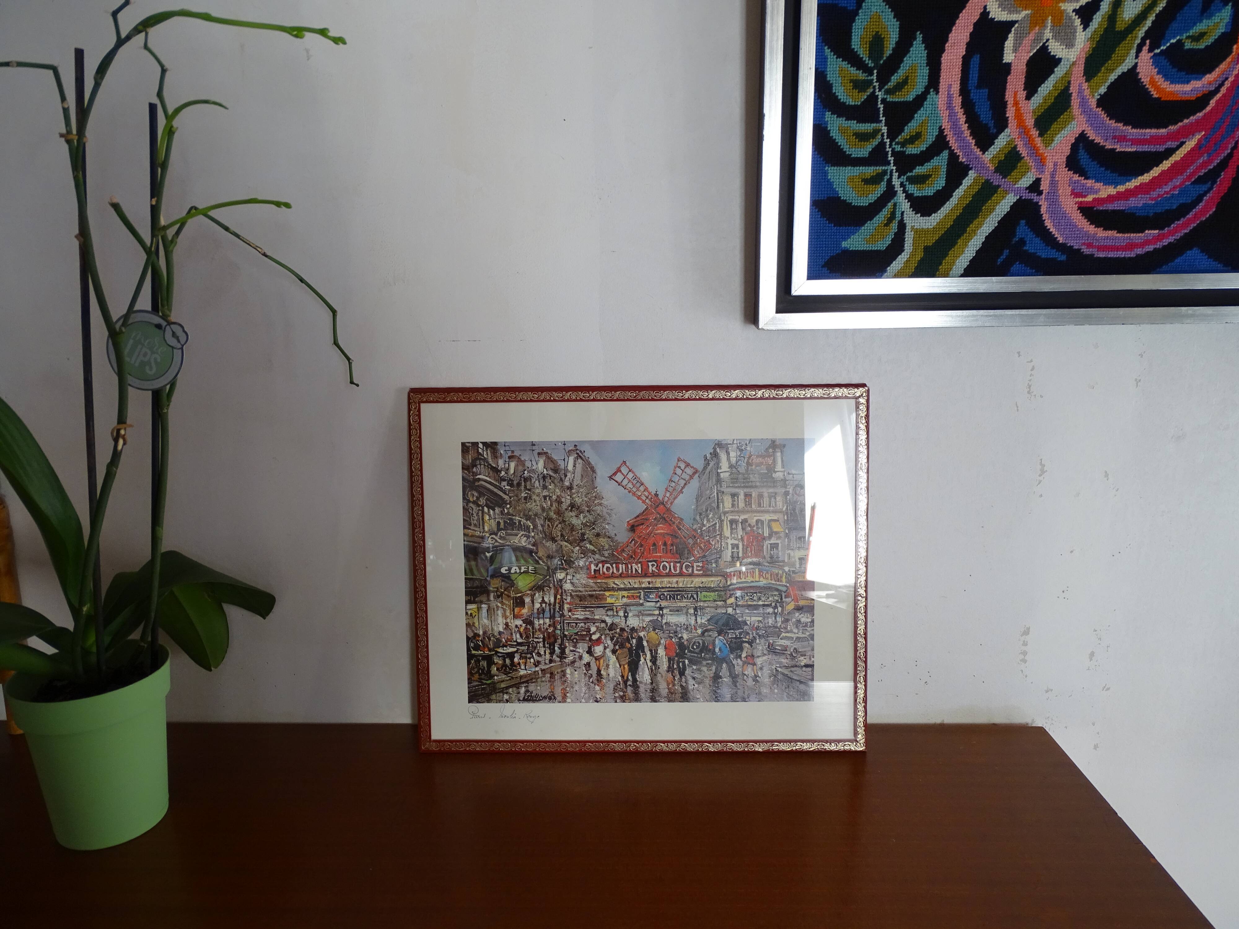 Lithograph Paris Moulin Rouge framed old