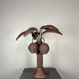 Pencil reed rattan bamboo palm tree coconut table lamp Maro Lopez style 70s
