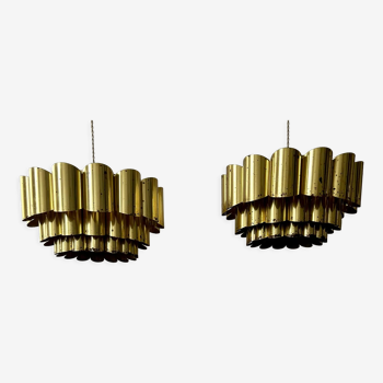 Pair of pendant lamps vintage Thorsten Orrling,solid brass, Suede 1960