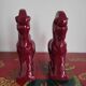 Pair of red porcelain horse bookends