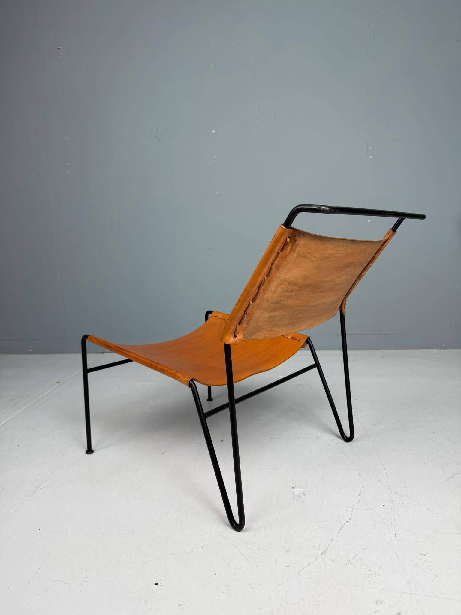 A. A. Dolleman Lounge Chair by Metz & Co, Mid-Century Leather & Metal