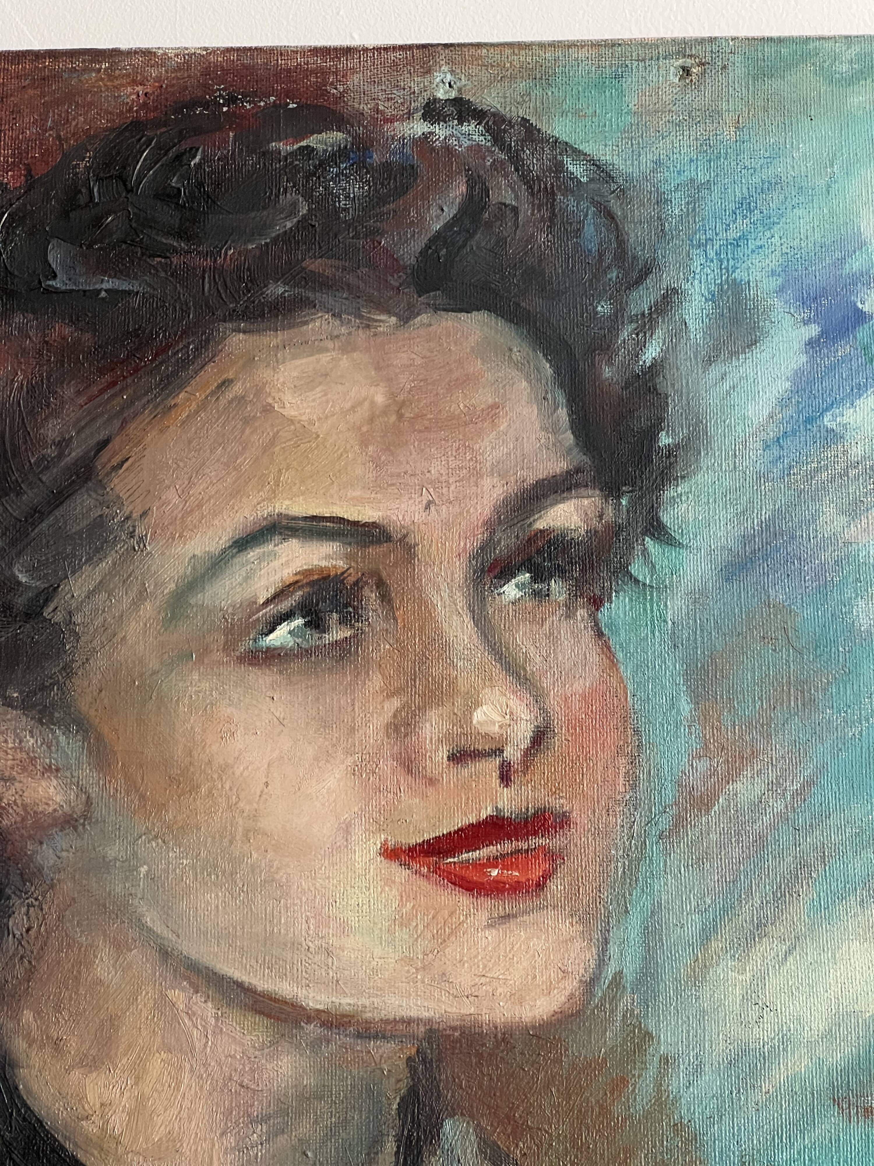 Portrait of a young woman by Gil d'Arvoy. 1950. Oil on canvas