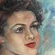 Huile sur toile, portrait de jeune femme par Gil d’Arvoy, 1950
