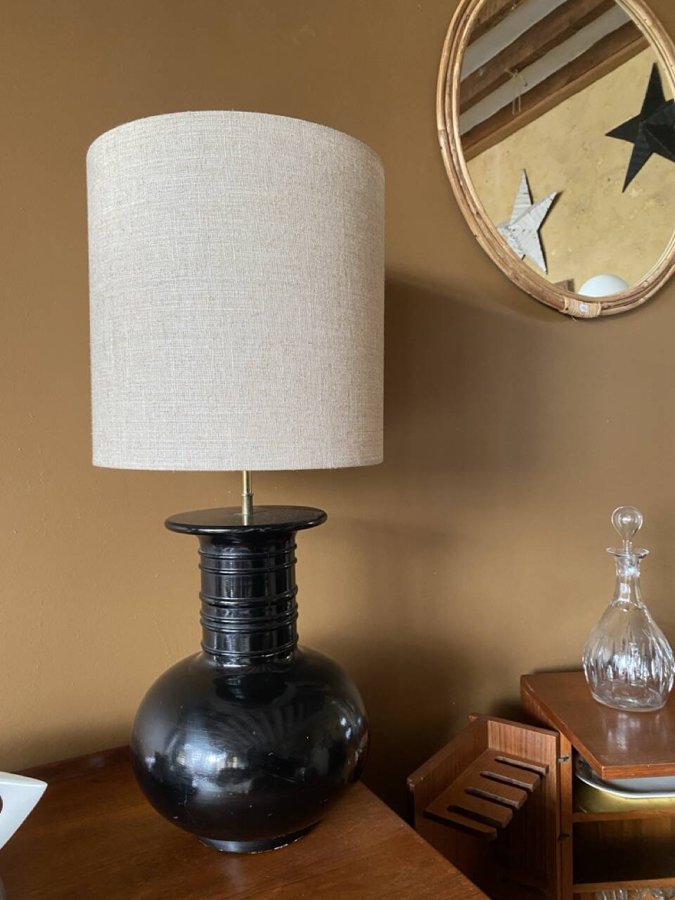 Pair of vintage modernist black lamps from the 1970s.