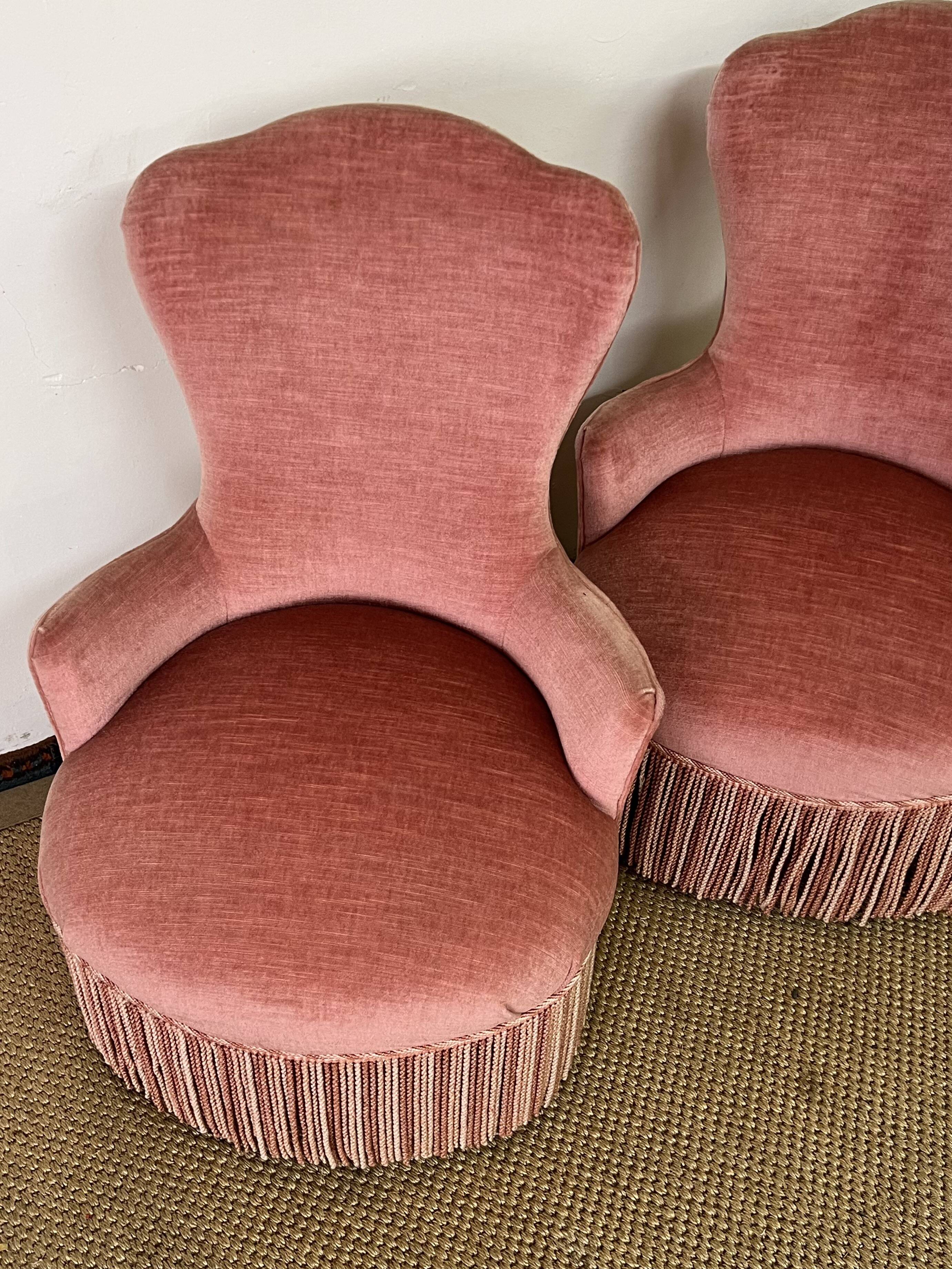 Paire de fauteuils crapaud rose poudré