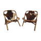 Paire de fauteuils bambou et peau