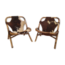 Paire de fauteuils bambou et peau
