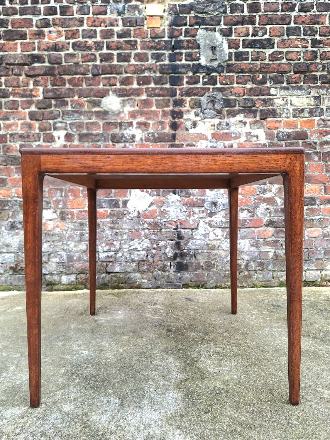 Vintage square teak table, antique Scandinavian style furniture