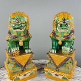 Pair of Guardian Lions in Glazed Ceramic, China, 20th Century