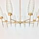 50s chandelier, 8 fires, brass and ice glass tulips