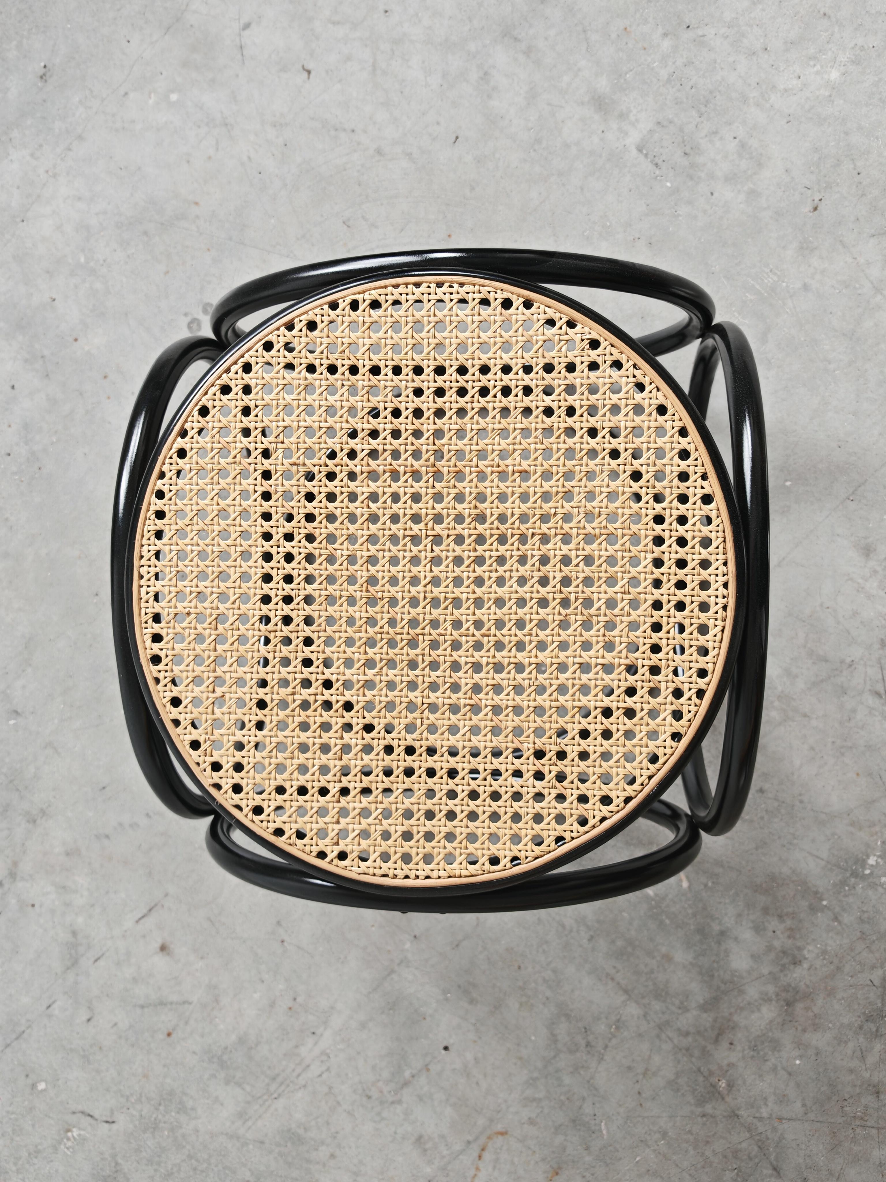 Art Nouveau stool in bent wood and caning by Mundus, 1920s