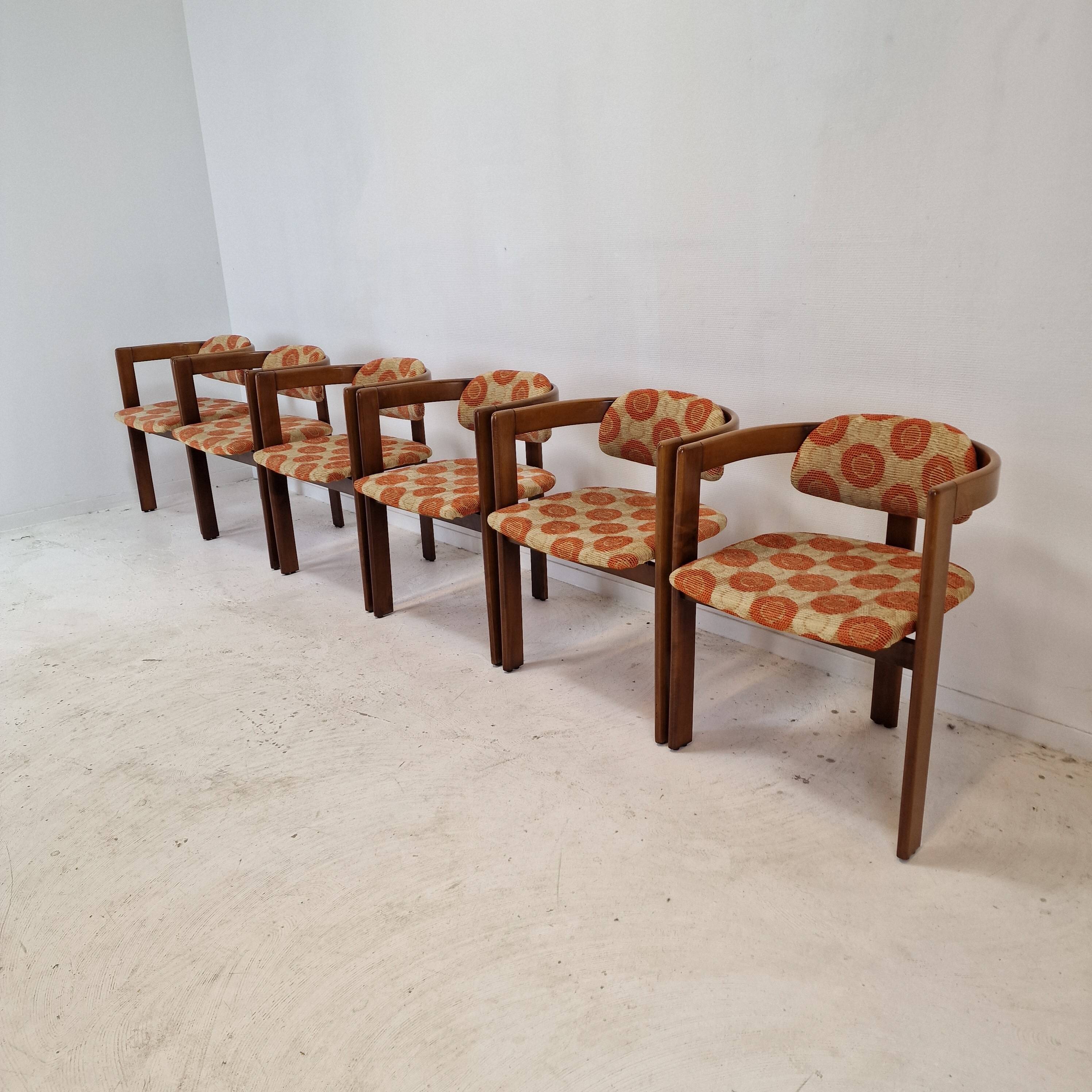 Set of 6 Italian Wooden Armchairs, 1960's