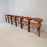 Set of 6 Italian Wooden Armchairs, 1960's