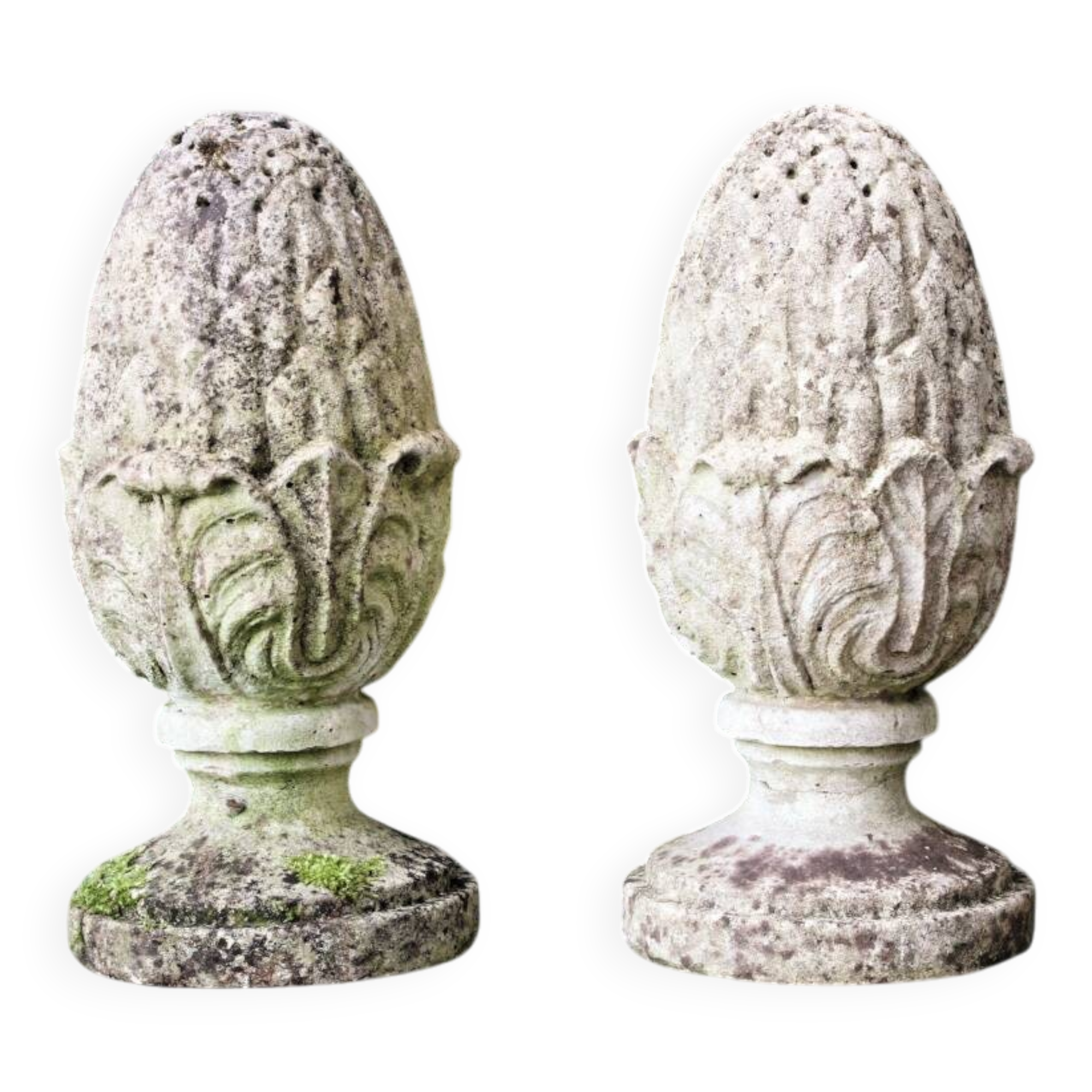 Pair of pine cones in reconstituted stone
