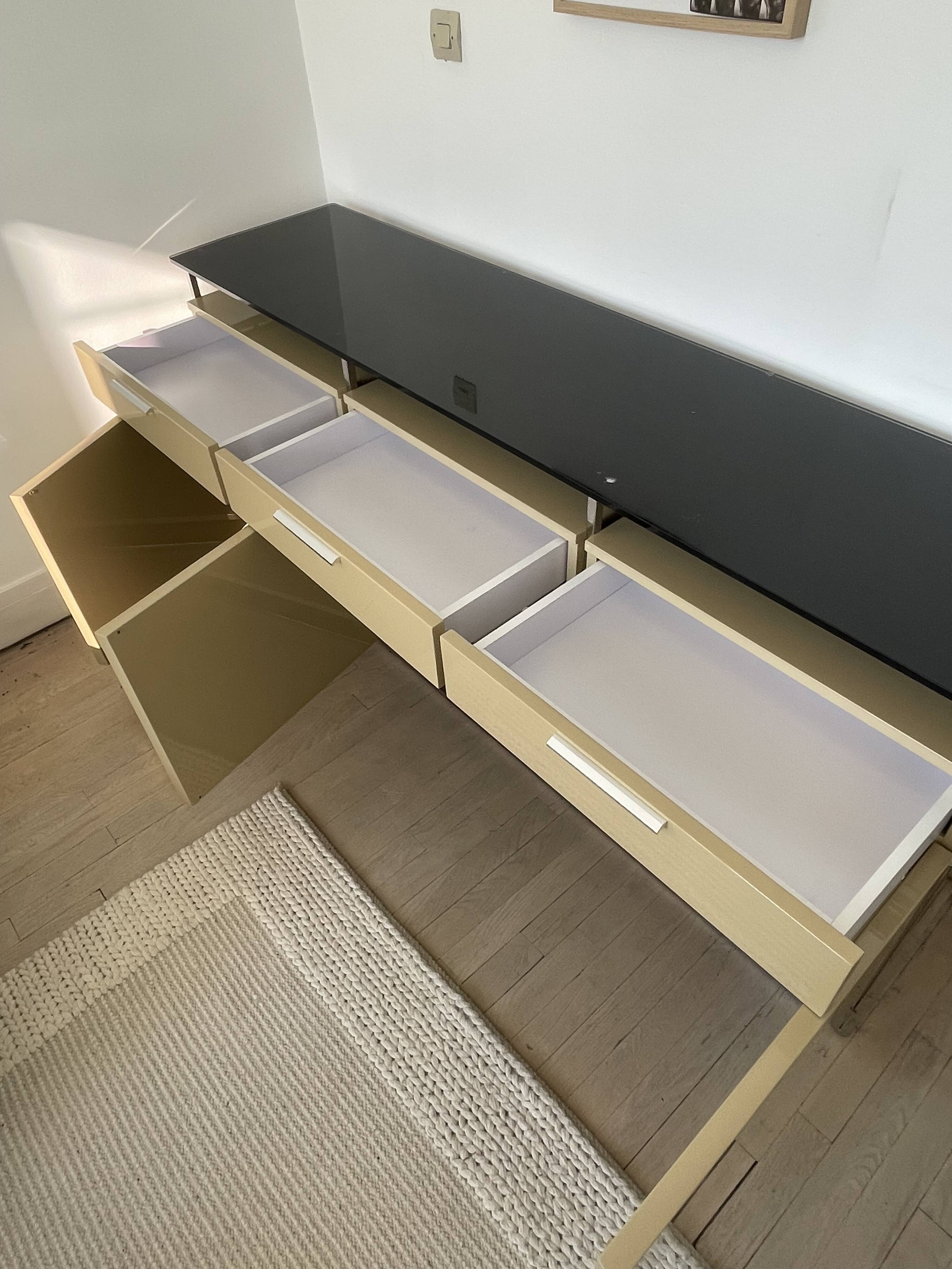 Modular enfilade design — champagne lacquer & chrome steel — 1980s-90s