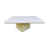 Rectangular travertine coffee table central foot