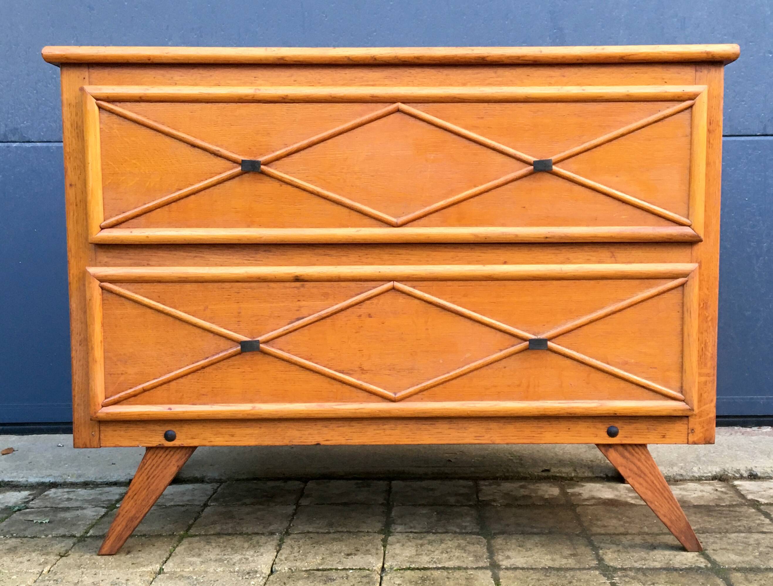 Commode vintage chêne et rotin