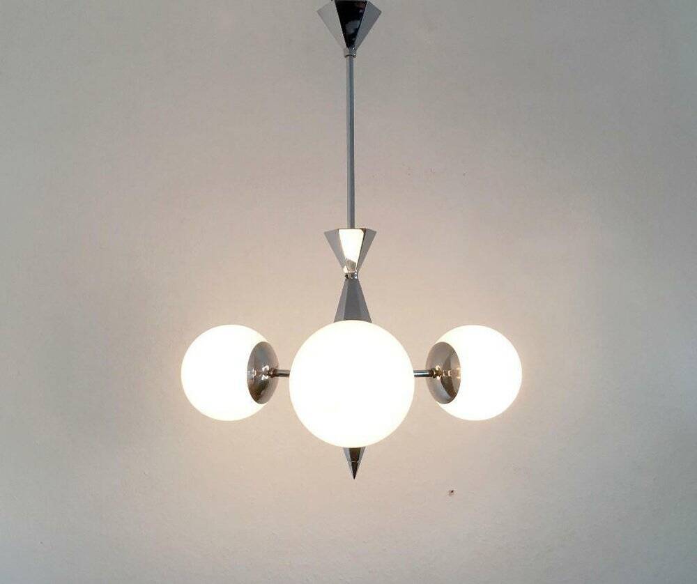 Art Deco Metal and Glass Chandelier
