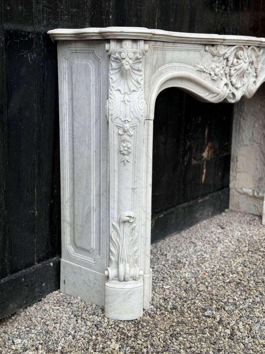 Remarkable Louis XV Style Fireplace In White Carrara Marble Circa 1880
