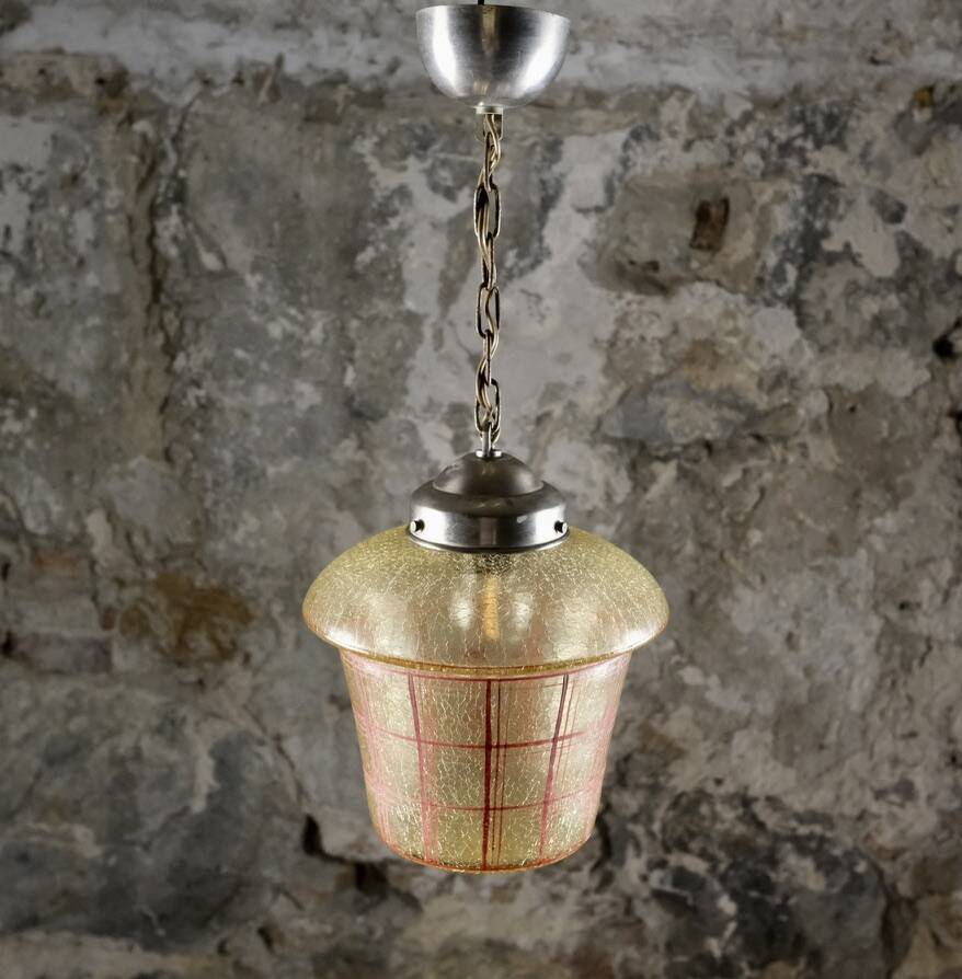 Mid-century crackle glass lantern with checkered pattern, France