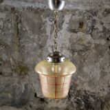 Mid-century crackle glass lantern with checkered pattern, France