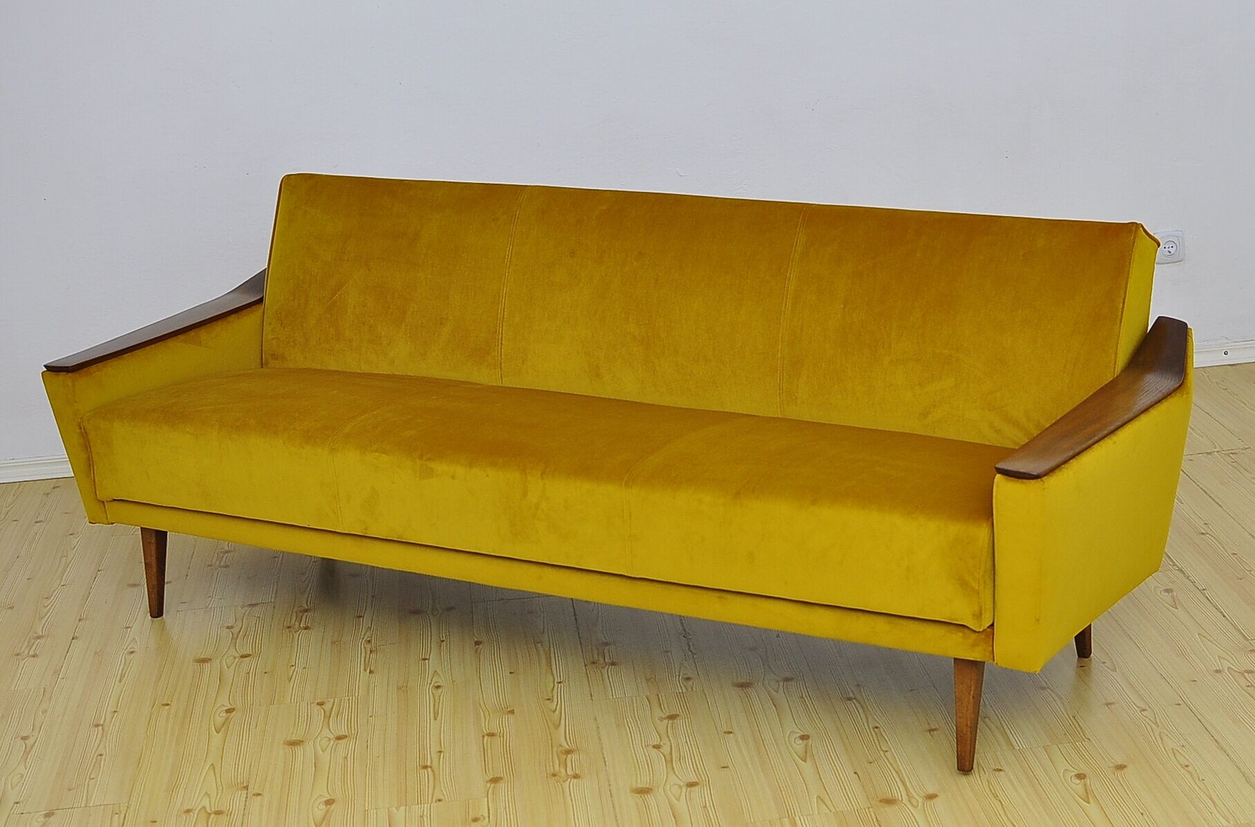 Mid-century yellow velvet sofa, 1960s