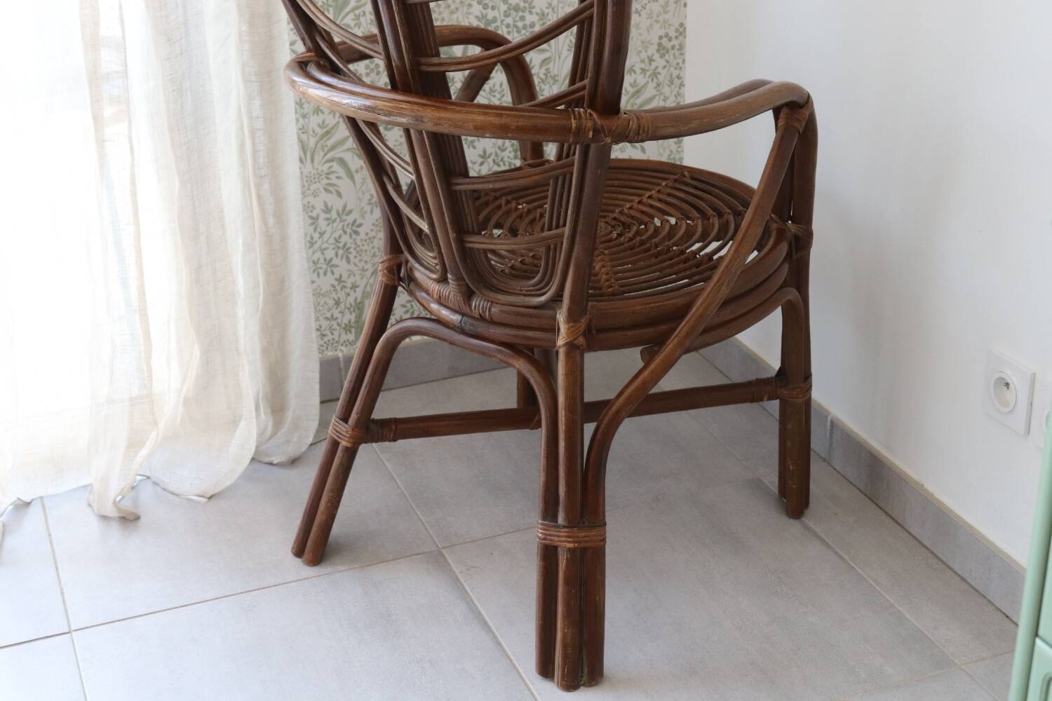 Fauteuil feuille bambou et rotin 1970 vintage