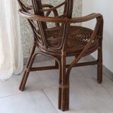 Vintage 1970s bamboo and rattan leaf armchair