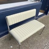 Chrome Bench Green Stripped 1970s Hollywood Regency Modernist Vintage