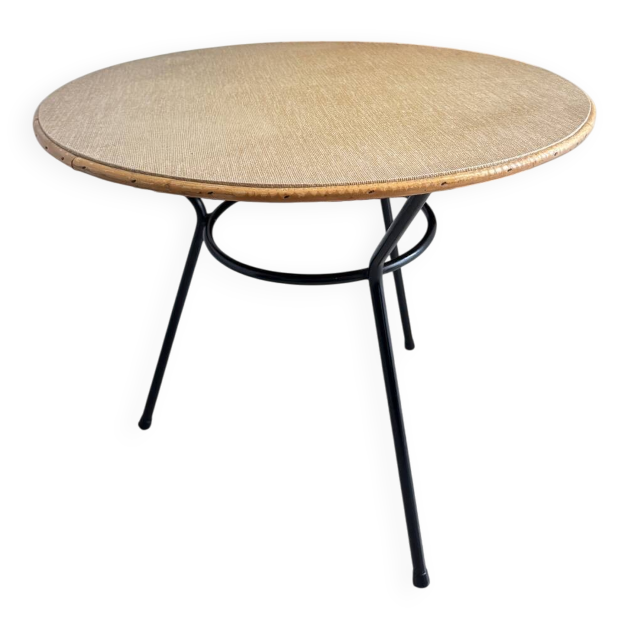 Ancienne table basse en rotin et métal noir