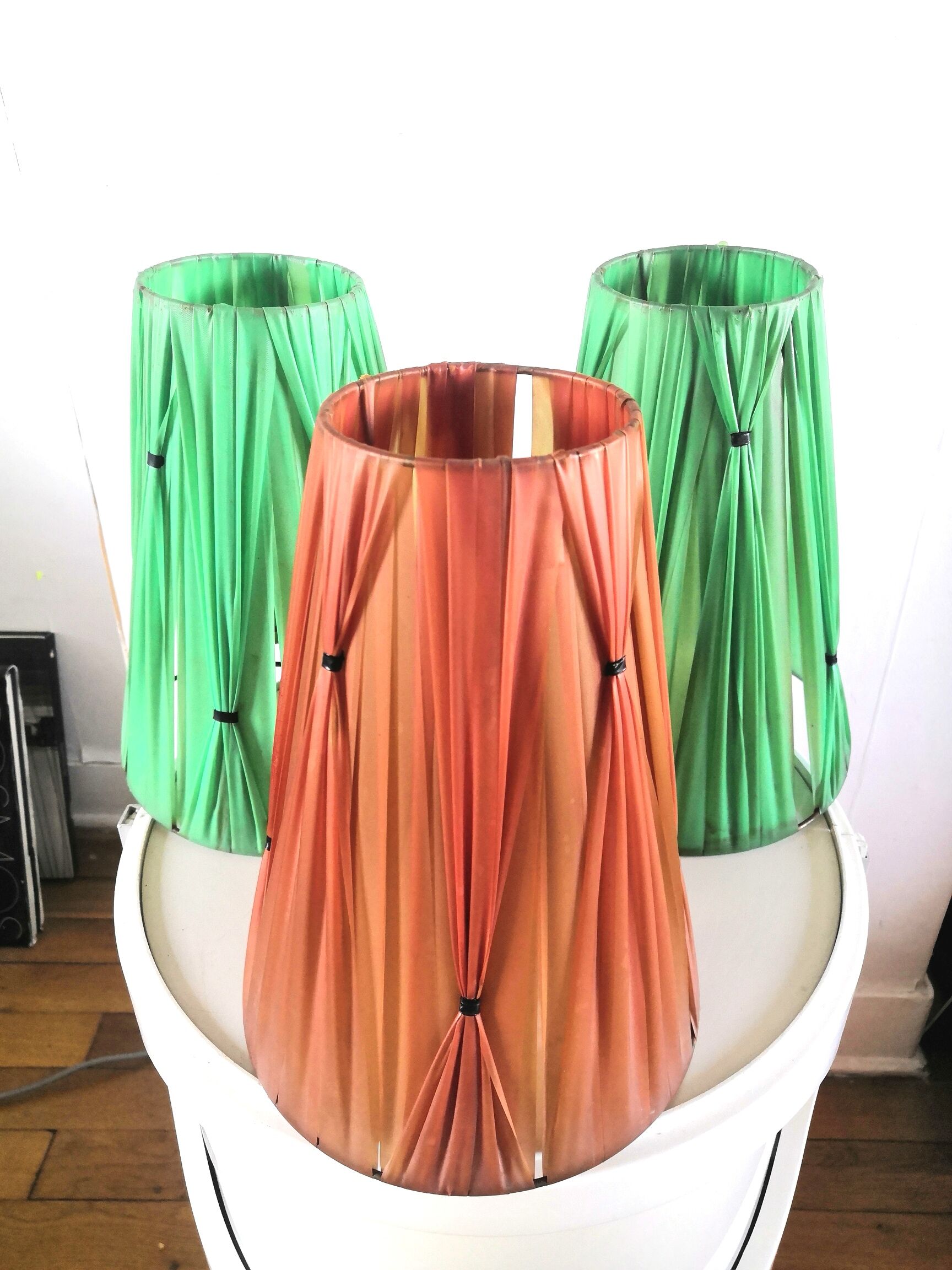 Set of 3 lampshades vinyl tapes plastic design 50s - 60s