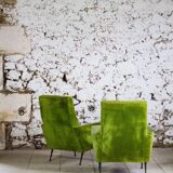Pair of green velvet armchairs, 1950