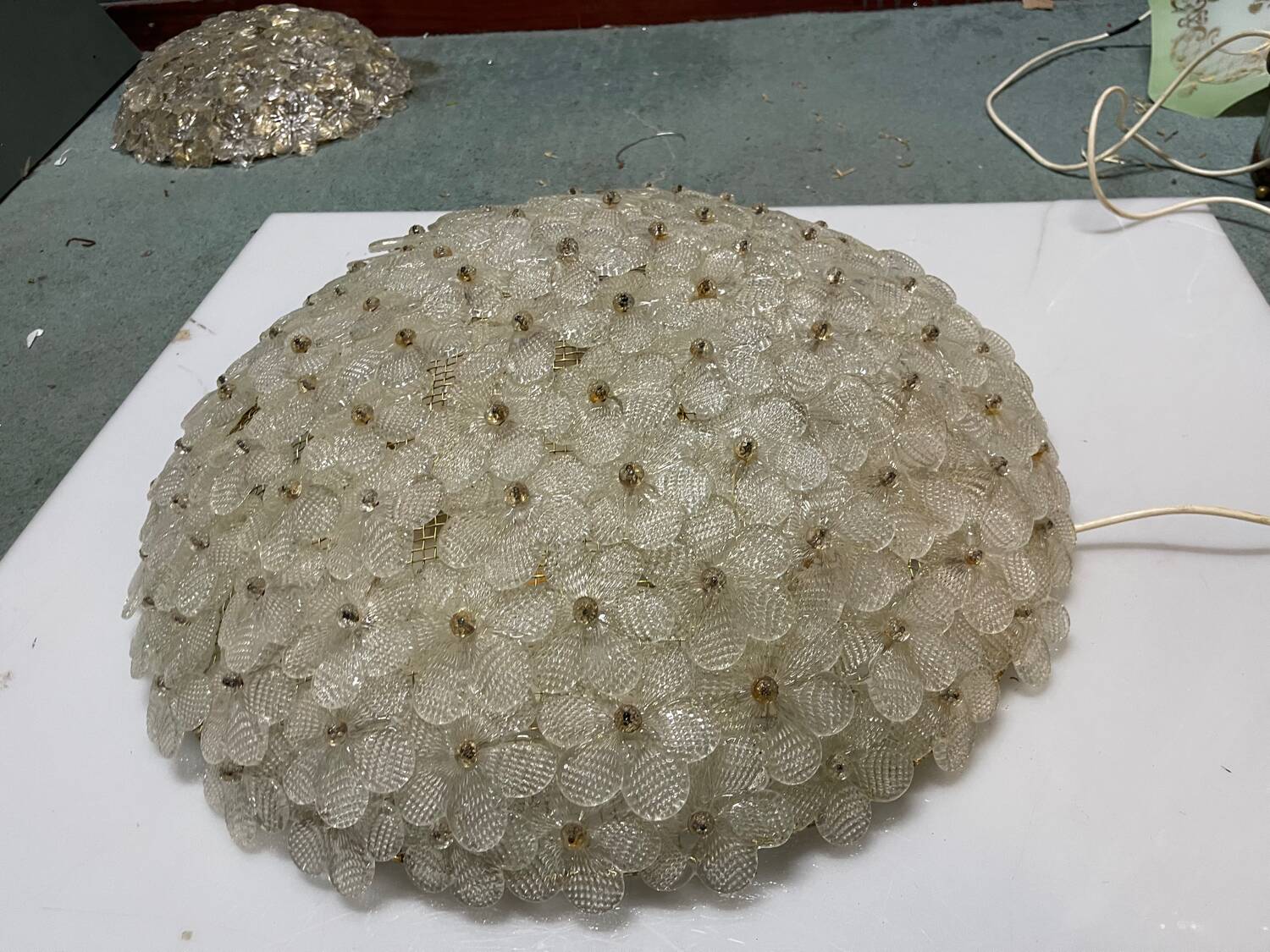 Large Murano Glass Flower Flush Mount Ceiling Light Attributed to Segu