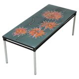 Large Ceramic Tile Table adri Orange Flowers Abstract 109cm
