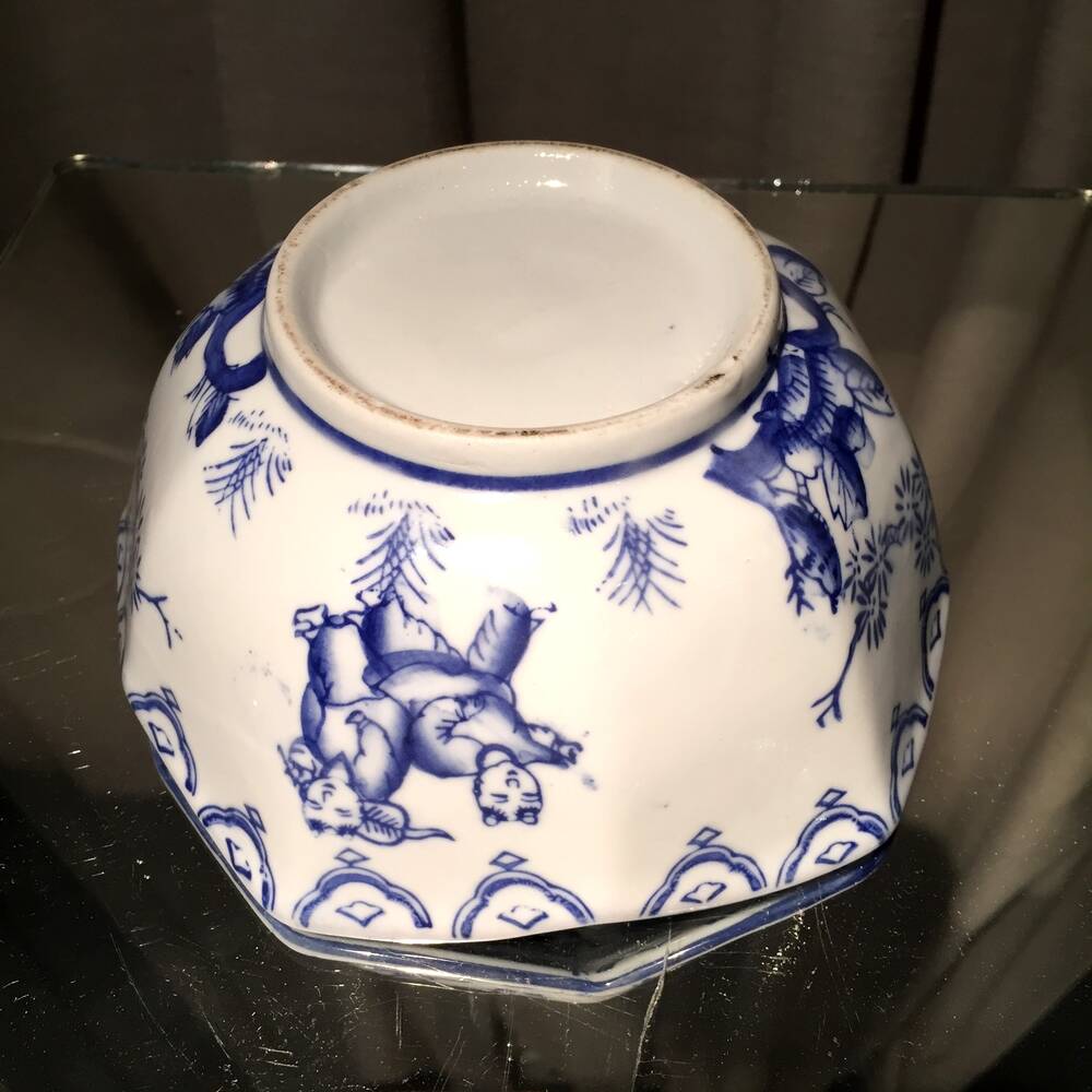 Earthenware bowl or cup asian decor with blue patterns