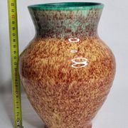 Glazed stoneware vase in green and brown speckled – signed Accolay – 22 cm