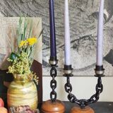 Duo de bougeoirs brutalistes Art-populaire années 50