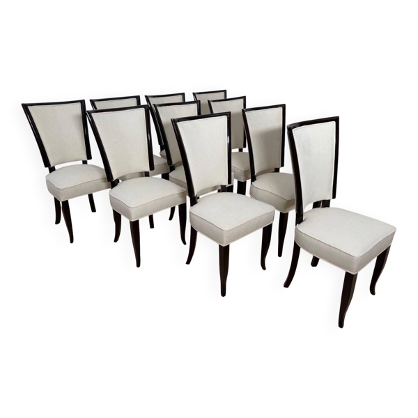 Chaises de salle à manger Art Déco en laque et Alcantara, Paris, 1930, ensemble de 10